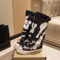 Women's Canvas Flat Cowboy Boots – Knee-High Slip-On Punk Style Knee-High Boots Axl Black 40