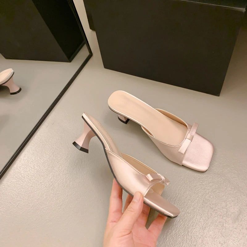 Women's Square Toe Thick Heel Mule Slides – Summer Dress Shoes Heel Mule Slides Axl Pink 40