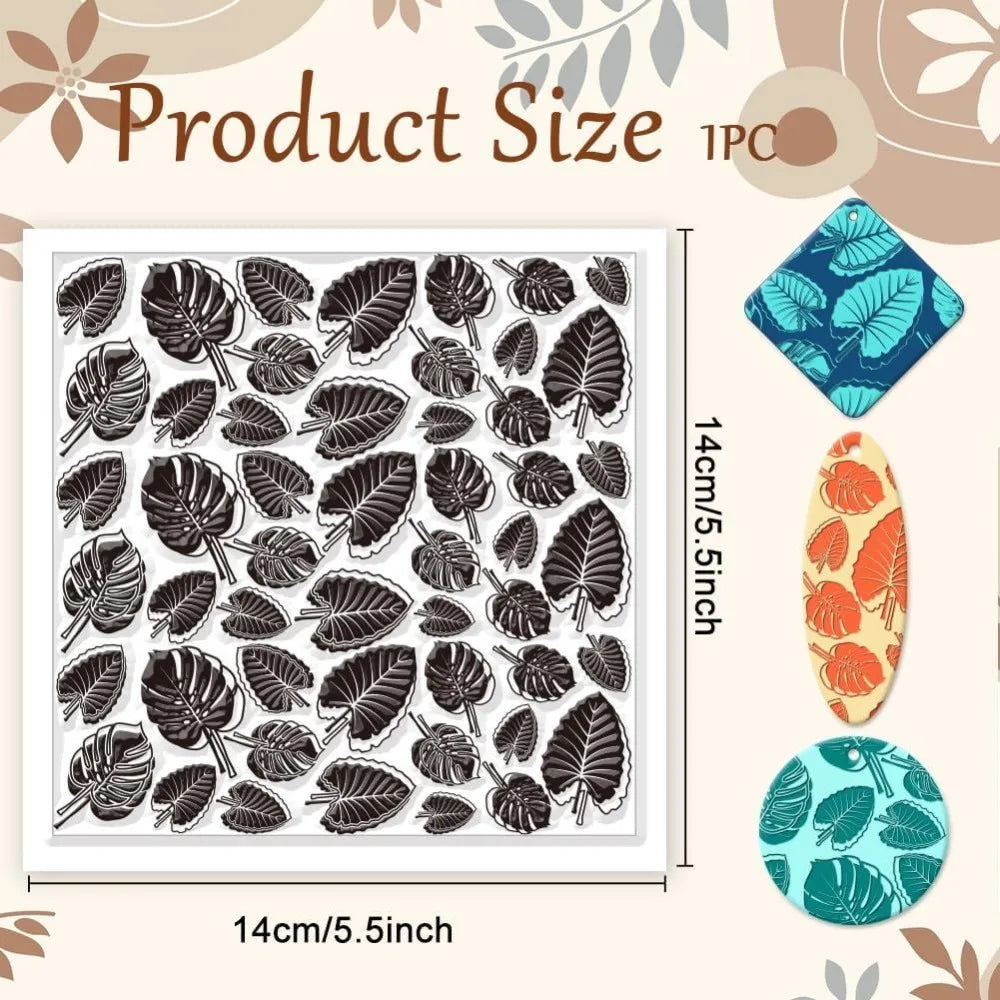 Tropical Leaves Polymer Clay Texture Stamp Sheet 14×14cm Clay Texture Stamp Axl