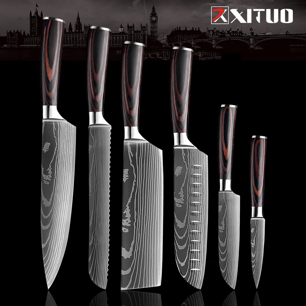 XITUO Damascus Chef Knife Set 1–10 Pcs | Ultra-Sharp Kitchen Knives Chef Knife Set Axl 6 PCS Knife
