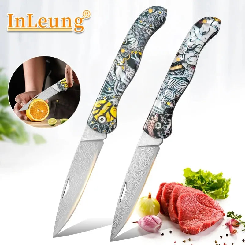Damascus Steel Folding Pocket Knife – Sharp Blade, Resin Handle Folding Pocket Knife Axl