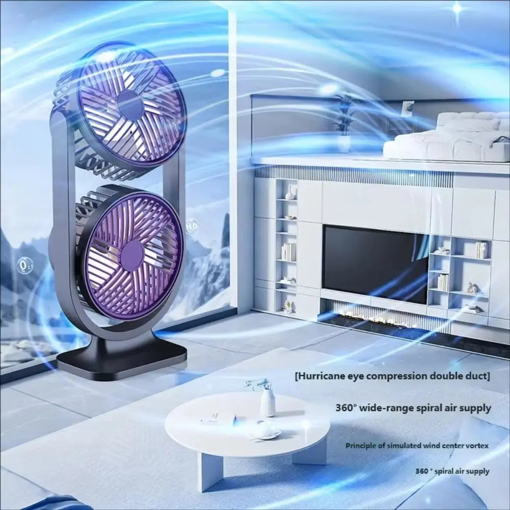 5-Speed Dual-Head USB Rechargeable Desktop Fan + Night Light Rechargeable Desktop Fan Axl