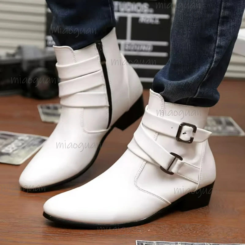 Men's British Ankle Boots – Buckle Strap Pointed Toe Booties Men's Ankle Boots Axl