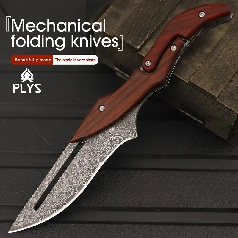 Damascus Steel Folding Pocket Knife – Wood Handle | 8.9" Blade Folding Pocket Knife Axl