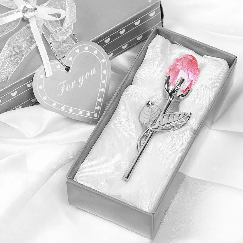 Mini Crystal Rose Artificial Flower – Elegant Home Decor Gift Crystal Flower Ornament Axl Silver C
