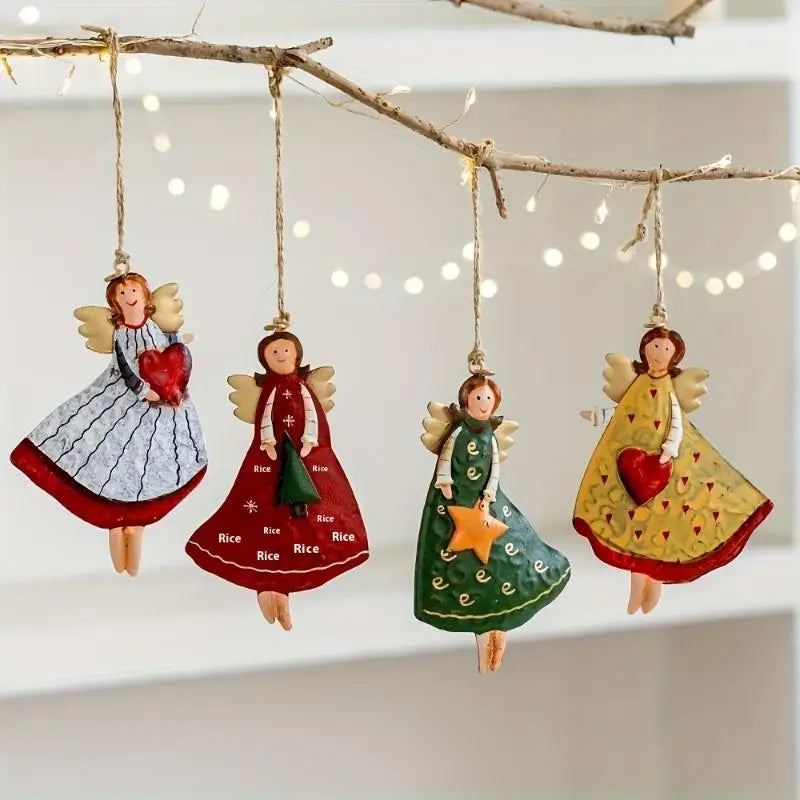 4-Pack Vintage Angel Wooden Christmas Hanging Ornaments Christmas Ornaments Axl