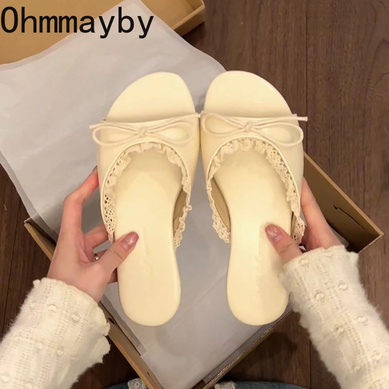 Women's Butterfly-Knot Flat Slides – Open Toe Summer Slippers Flat Slide Slippers Axl