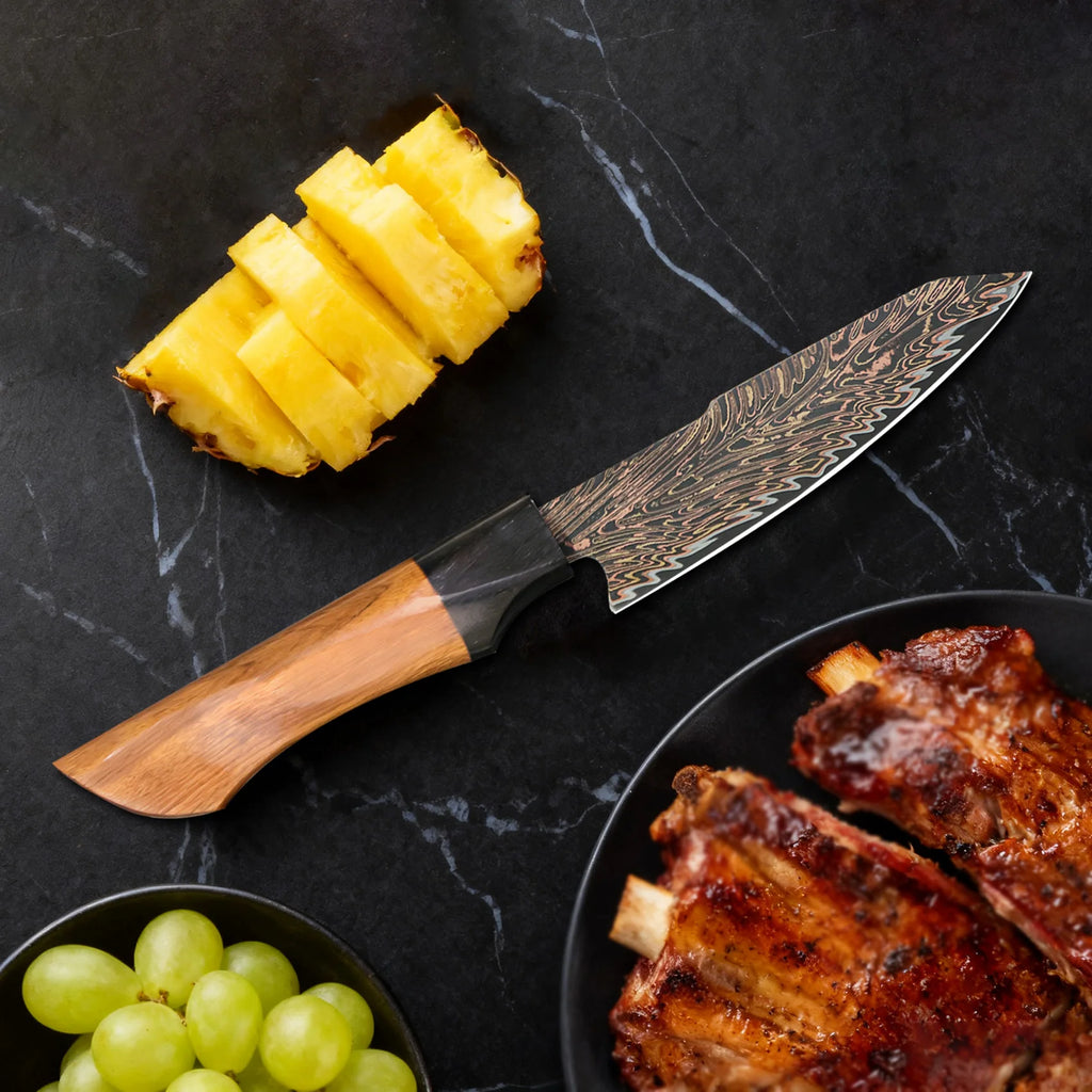 37-Layer Damascus Steel Kirisuke Chef Knife | Tricolor Copper Damascus Chef Knife Axl Utility Knife