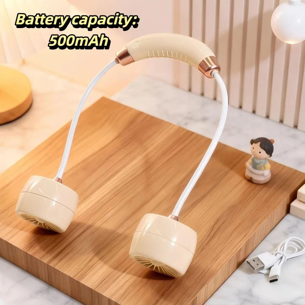 Wearable Neck Fan – Foldable Rechargeable Turbine Cooling Fan Wearable Neck Fan Axl Beige