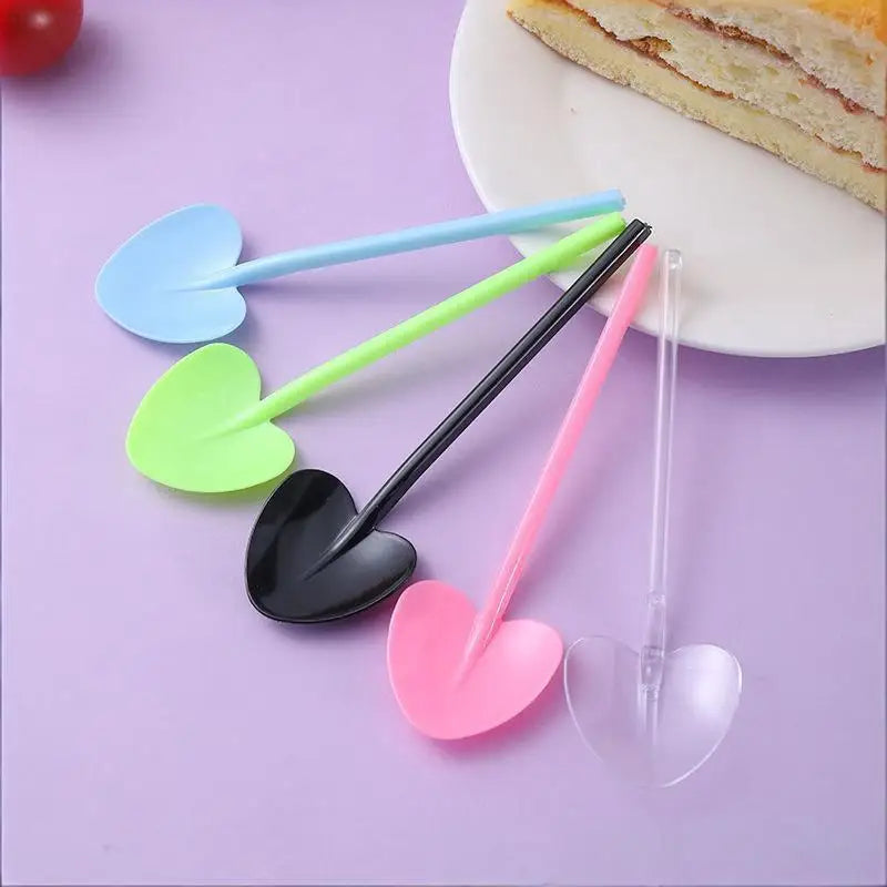 100 Heart Shaped Disposable Spoons – Colorful Party Dessert Disposable Party Spoons Axl