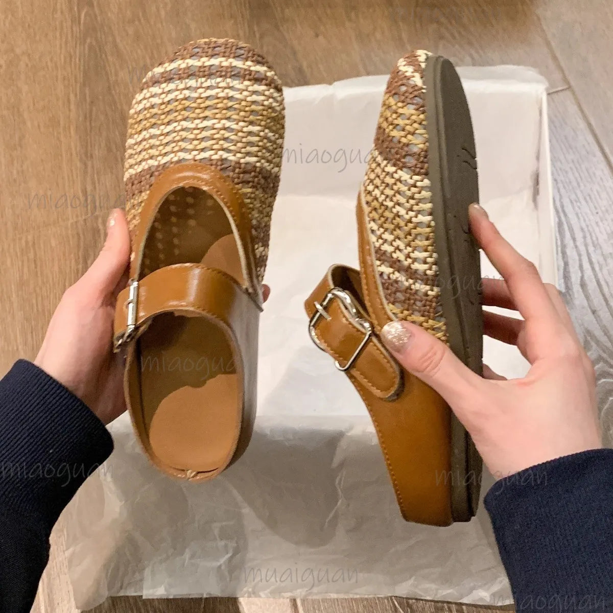 Women's Woven Closed-Toe Platform Sandals with Buckle Straps Platform Sandals Axl