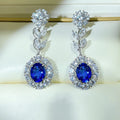 Huitan Flower Dangle Earrings – Blue White CZ Silver Drop Drop Dangle Earrings Axl E2992