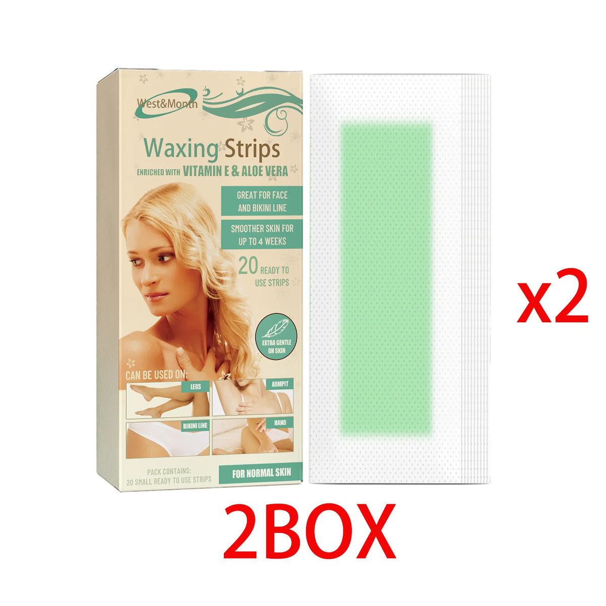 WEST MONTH Beeswax Wax Strips – 20pc Hair Removal Kit Hair Removal Strips Axl 2 BOX