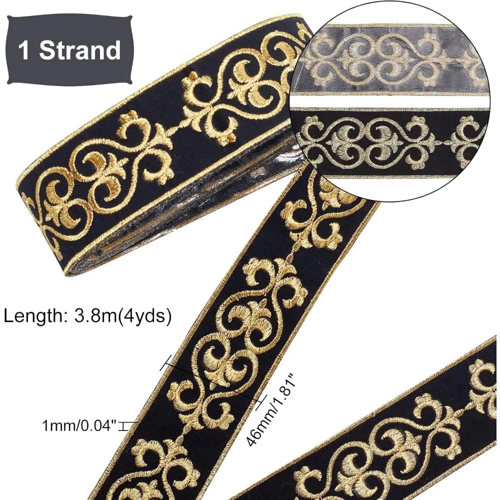 Ethnic Floral Jacquard Grosgrain Ribbon Goldenrod 46mm 3.8m Jacquard Craft Ribbon Axl