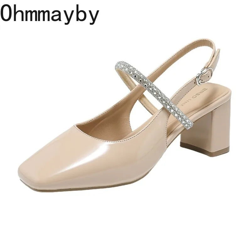 Crystal Buckle High Heel Sandals – Square Toe Slingbacks High Heel Sandals Axl