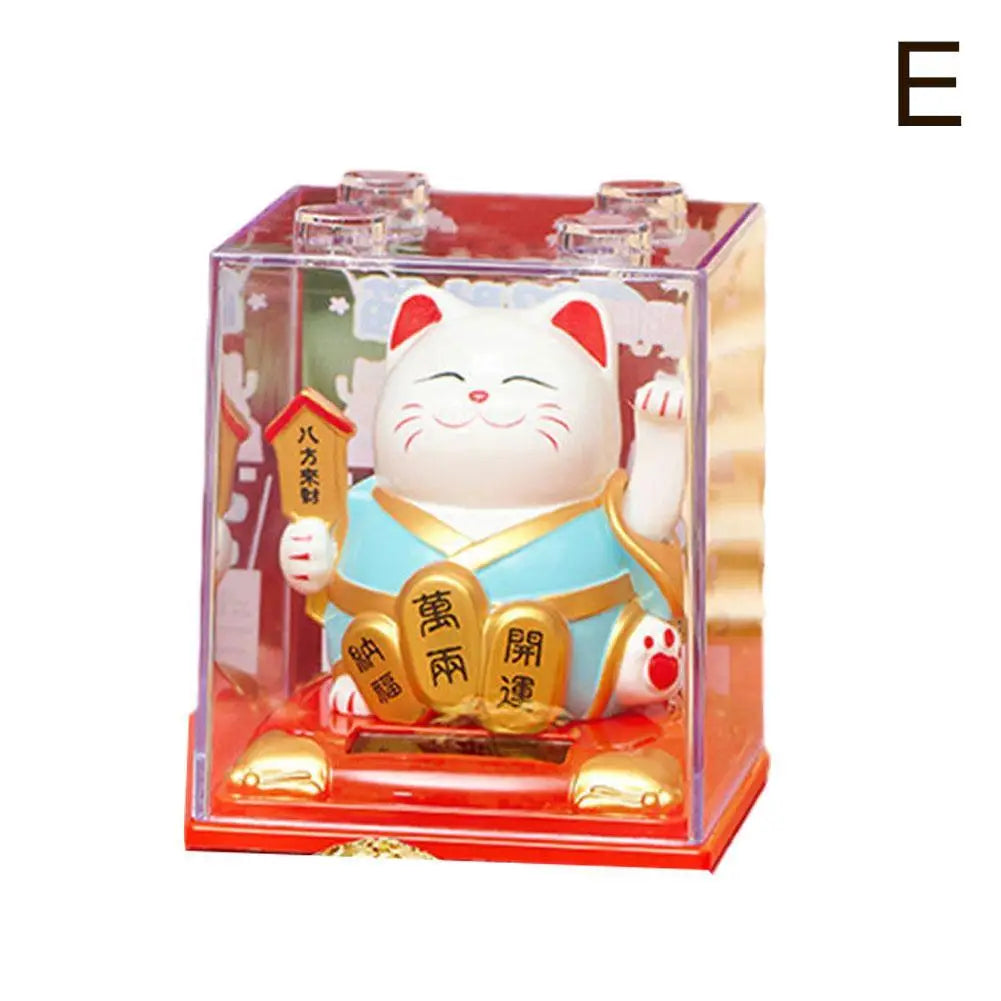 Solar Lucky Cat Figurine – Auto Wave Fortune Cat Ornament Solar Cat Figurine Axl E