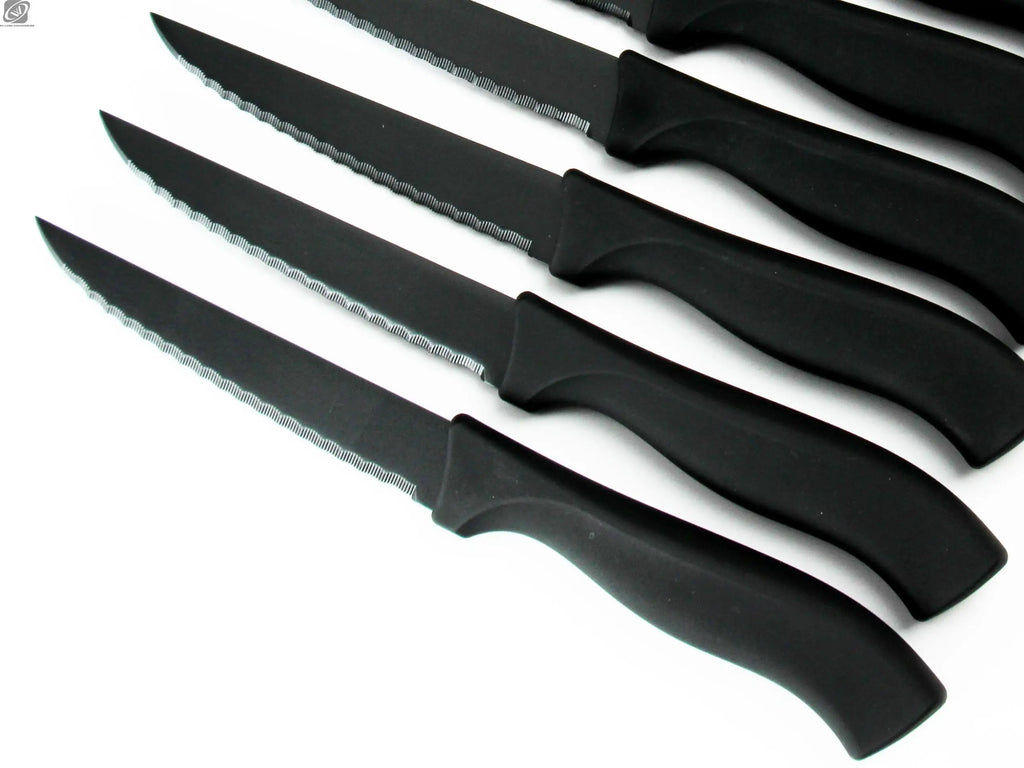 Serrated Steak Knife Set 4/6/8 Pc – German Steel Black Handle Steak Knife Set Axl