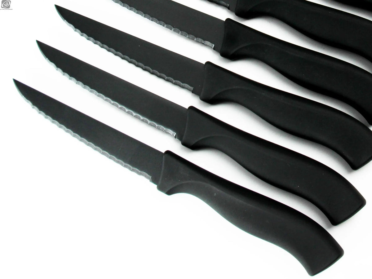 Serrated Steak Knife Set 4/6/8 Pc – German Steel Black Handle Steak Knife Set Axl