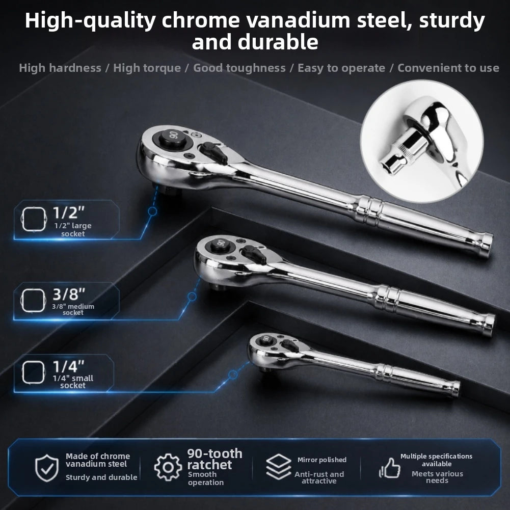 3-Pc 90-Tooth Ratchet Wrench Set – 1/2", 3/8" & 1/4" Drive Ratchet Wrench Set Axl