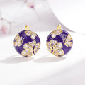 Huitan Purple Flower Enamel Gold Hoop Earrings for Women Hoop Earrings Axl E5132