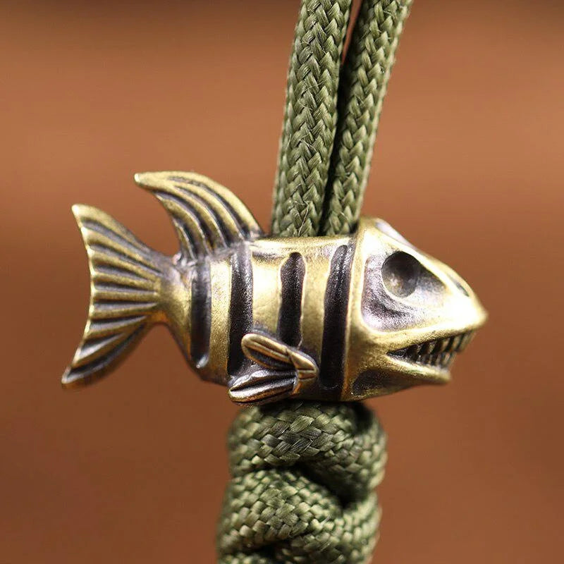 Vintage Brass Fish Bone Paracord Keychain Pendant | DIY Key Ring Paracord Keychain Pendant Axl B
