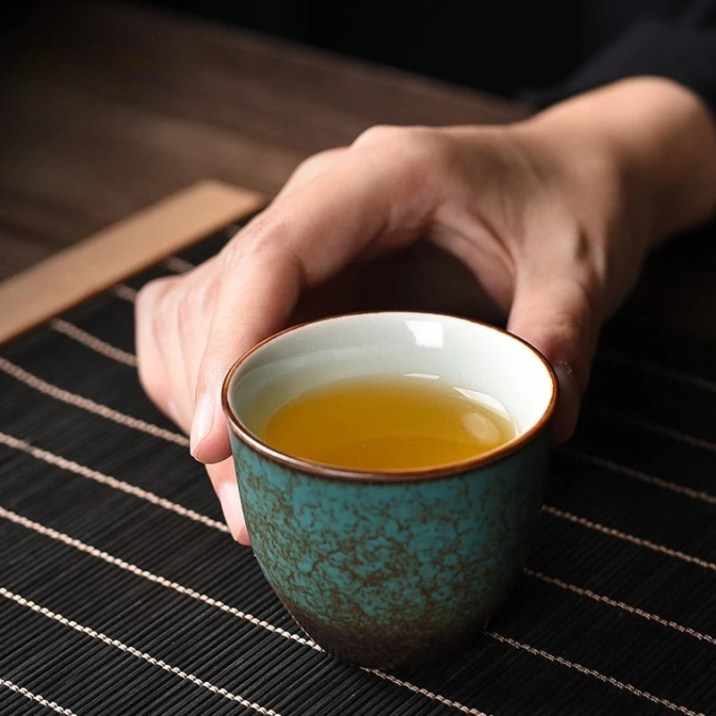 Japanese Crackle Glaze Ceramic Kung Fu Teacup – Vintage Green Ceramic Teacup Axl