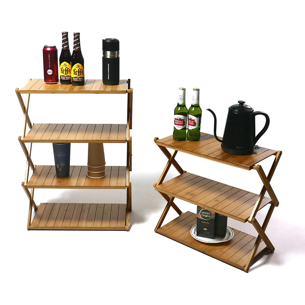 Bamboo Foldable Camping Shelf – 3–4 Tier Portable Storage Rack Foldable Bamboo Shelf Axl
