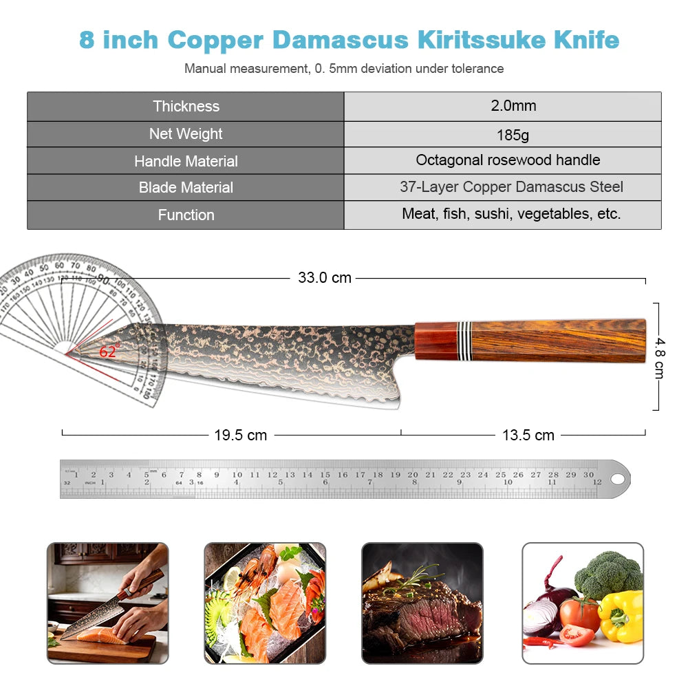 XITUO 8" Kiritsuke Chef Knife – Damascus Steel & Rosewood Chef Knife Axl