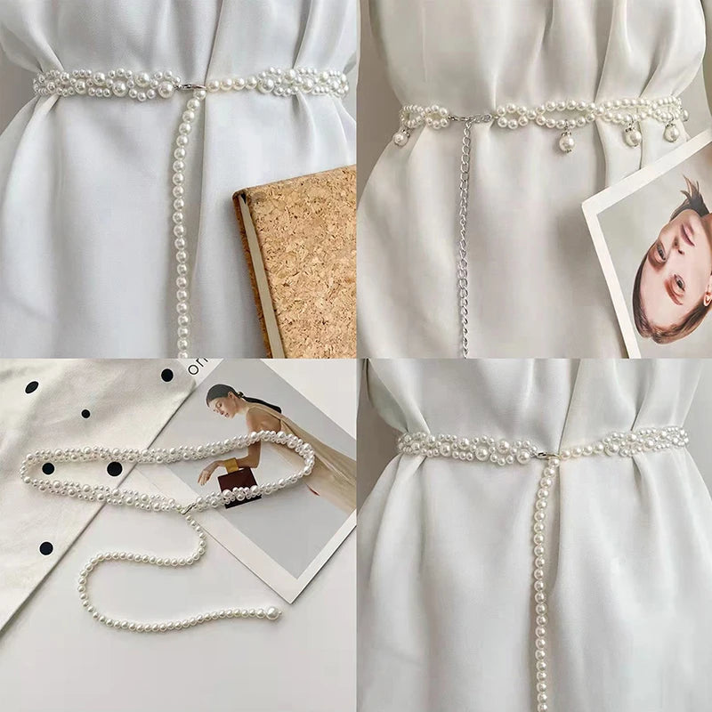 Elegant Pearl Waist Belt – Crystal Chain Dress Belt for Women Pearl Waist Belt Axl