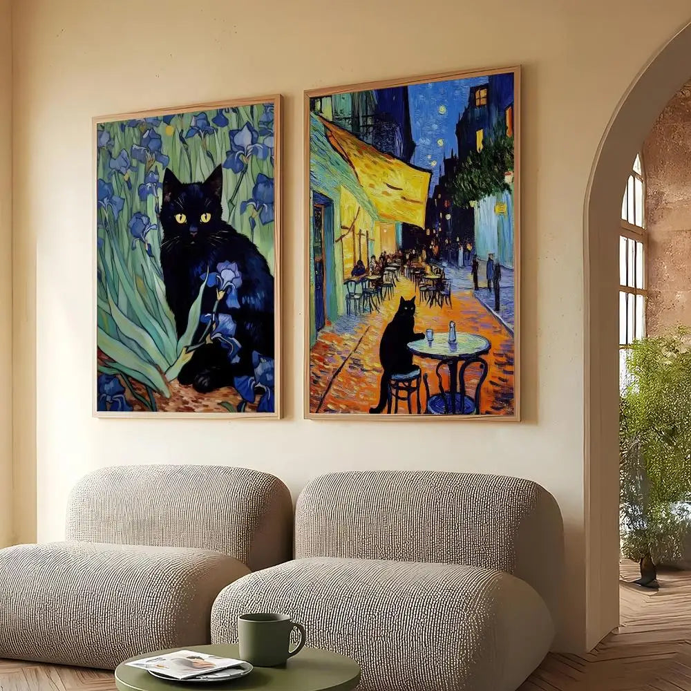 Funny Cat Van Gogh Sunflowers Canvas Wall Art – HD Print Canvas Wall Art Axl