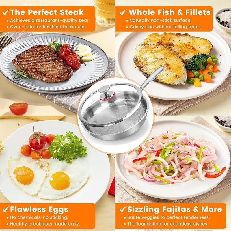 3-Layer Hammered Stainless Steel Frying Pan with Lid | PGY Stainless Steel Frying Pan Axl