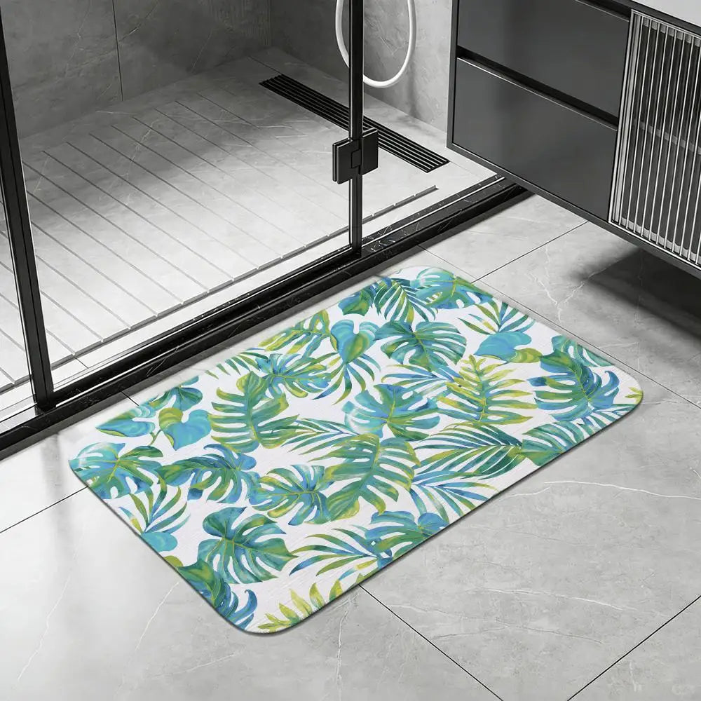 Hawaiian Leaf Diatomite Bath Mat – Quick Dry & Non-Slip Diatomite Bath Mat Axl White2 30x45cm