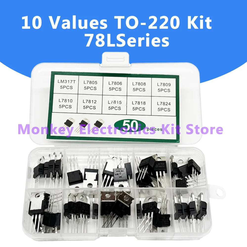 50PCS TO-220 Voltage Regulator IC Kit – LM317T & L78xx Series Voltage Regulator Kit Axl 1pcs TO-220Kit