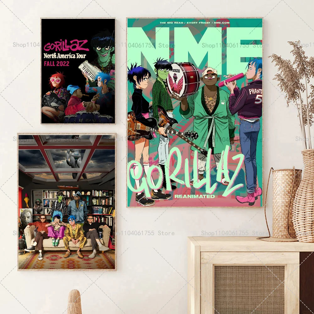 Gorillaz Music Poster – Self-Adhesive Waterproof Wall Art Sticker Wall Art Poster Axl