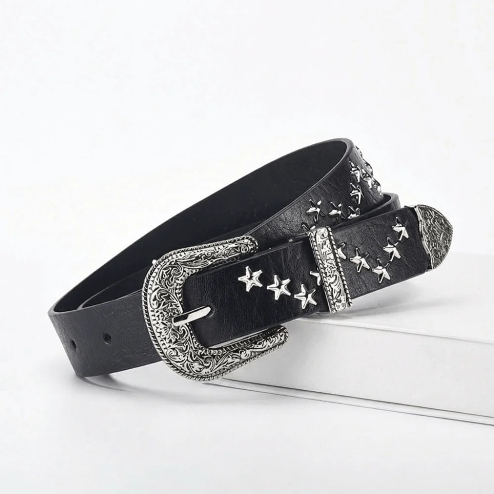 Y2K Punk Studded Belt – Gothic PU Leather Star Waistband Fashion Belt Axl