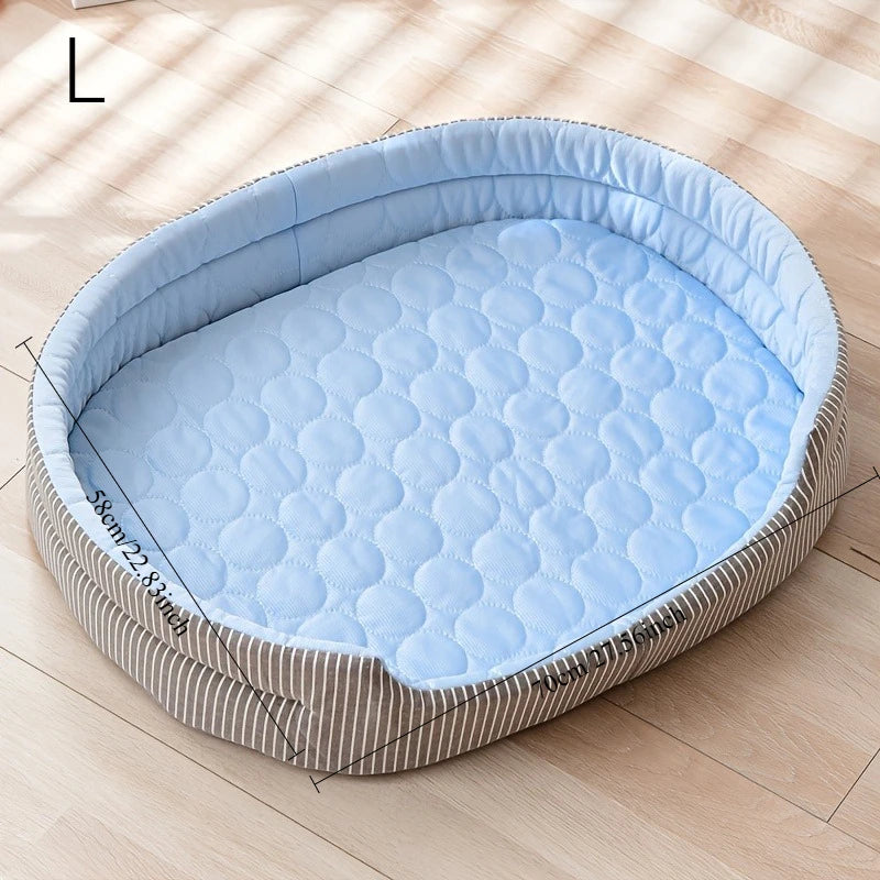 Ice Silk Pet Cooling Pad – Round Bed for Cats & Dogs Pet Cooling Bed Axl Blue-L