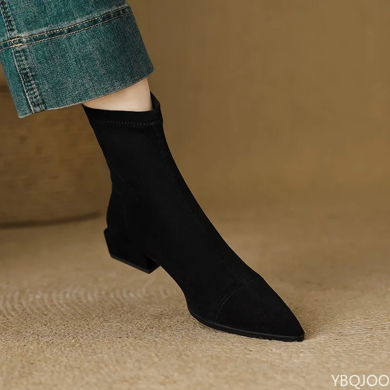 YBQJOO Women's Retro Suede Ankle Boots – Block Heel Booties Women's Ankle Boots Axl black 35
