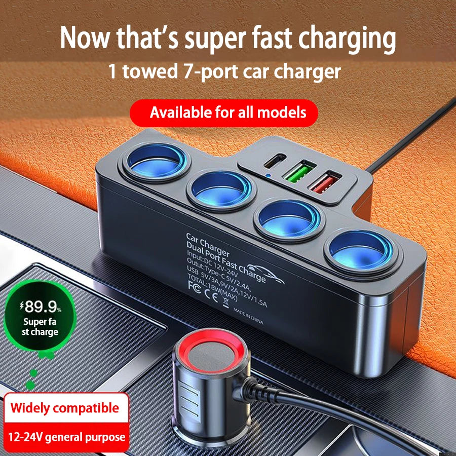 120W 4-Port USB & Type-C Fast Car Charger – Multi-Device Car Charger Axl