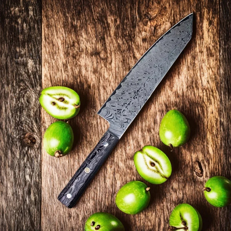 Damascus Pattern Santoku Chef Knife – 8" Stainless Steel & Pakka Wood Santoku Chef Knife Axl