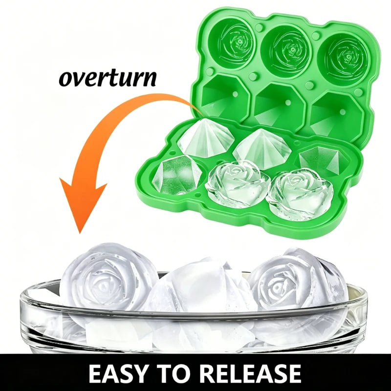KEMORELA Diamond Rose Silicone Ice Cube Tray Mold | Bar & Home Silicone Ice Cube Tray Axl Green
