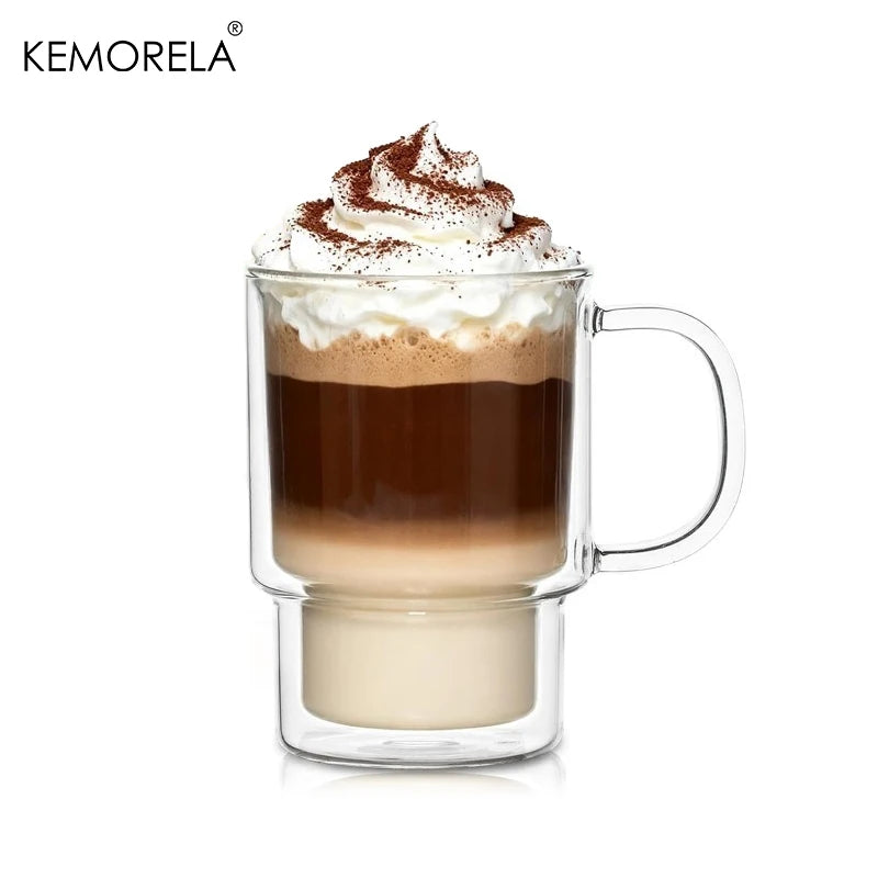 450ml Double Wall Borosilicate Glass Mug with Handle | 1-2 Pack Glass Mug Axl 1PCS 450ML