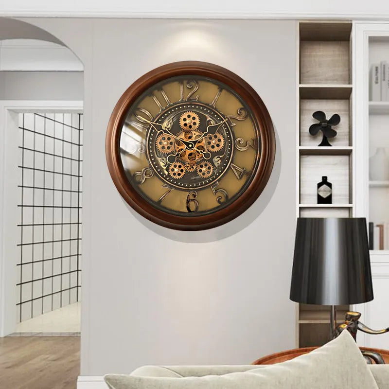 Luxury Gear Wall Clock – Solid Wood & Metal Modern Art Decor Decorative Wall Clock Axl