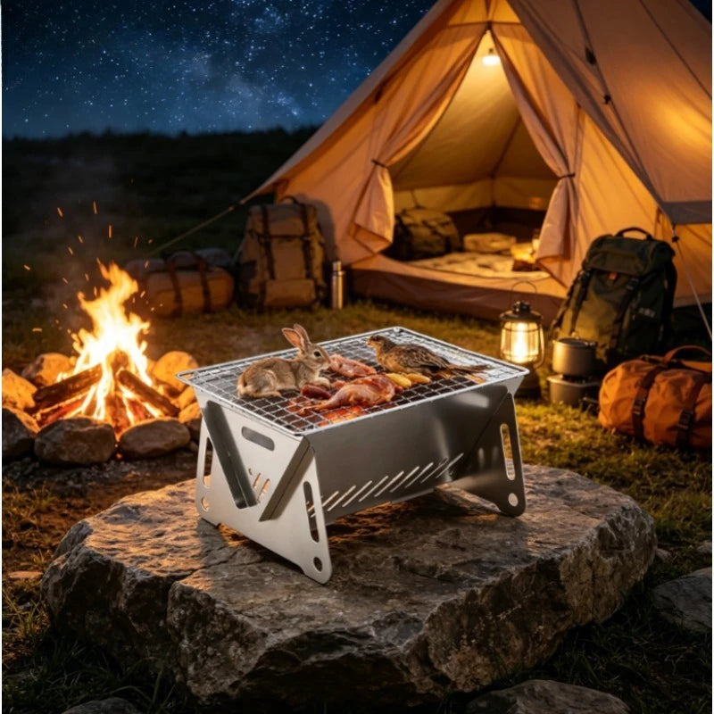 Portable Folding Stainless Steel Charcoal Grill for Camping Portable Charcoal Grill Axl