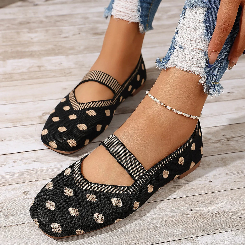 Women's Polka Dot Mary Jane Flats – Casual Woven Slip-On Mary Jane Flats Axl