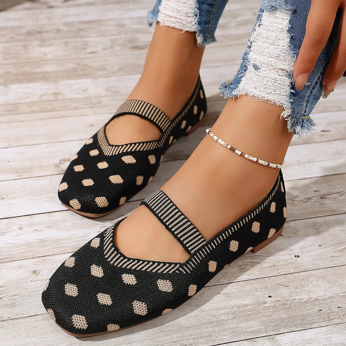 Women's Polka Dot Mary Jane Flats – Casual Woven Slip-On Mary Jane Flats Axl
