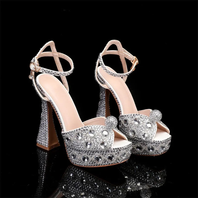 Women's 14cm Rhinestone Pearl Peep Toe High Heel Wedding Pumps High Heel Pumps Axl