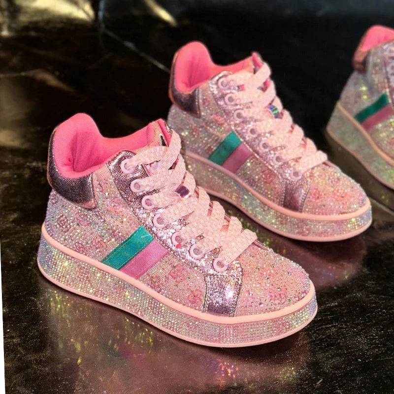 YEAE Women's Rhinestone Platform Sneakers – Sparkle Trainers Platform Sneakers Axl Pink 40