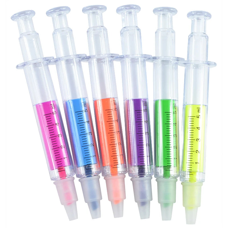 6-Piece Kawaii Syringe Highlighter Pen Set – Multicolor Markers Highlighter Pen Set Axl A