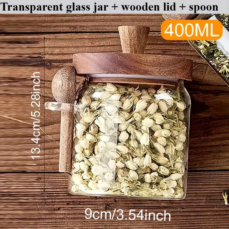 Glass Sealed Storage Jar with Spoon | Coffee, Spice & Grain Glass Storage Jar Axl 400ML