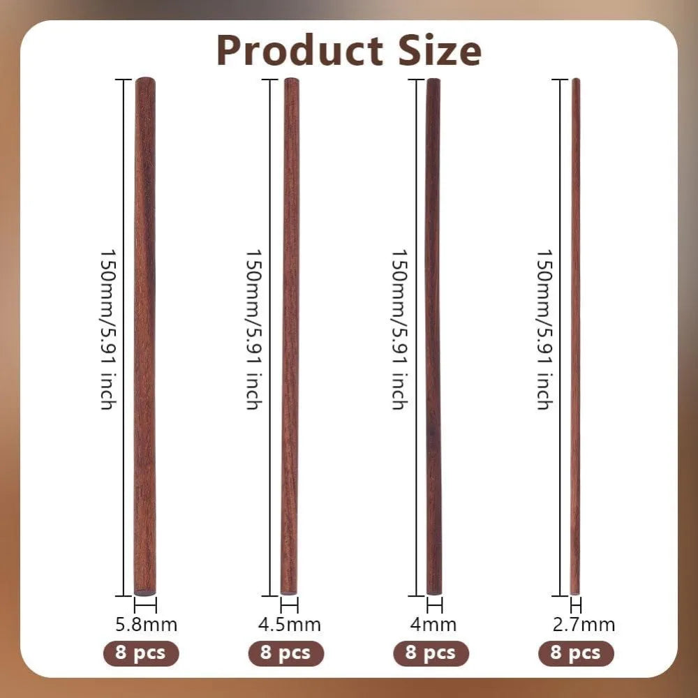 32 Pcs Walnut Dowel Rods 4 Sizes – Unfinished Wood Craft Sticks Wood Dowel Rods Axl